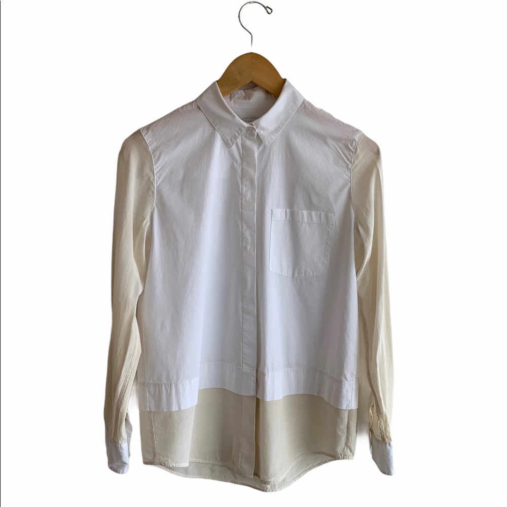 Vince Classic Contrast Cotton Silk Button Down Blouse